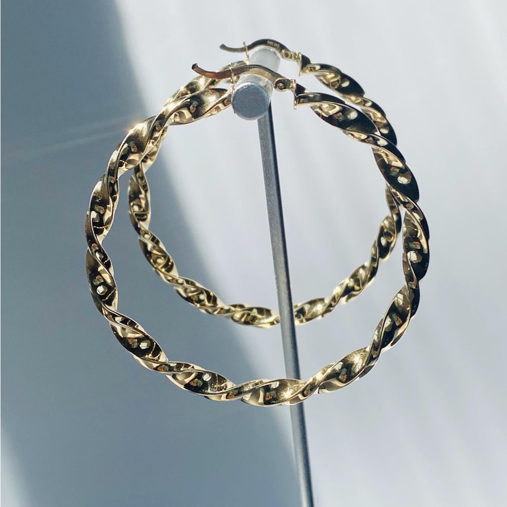 14K Solid Gold Oversized Twisted Hoop Earrings